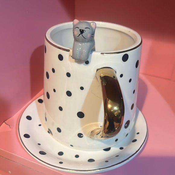 Other - NEW Polka Dot Cat Accent Mug with Gold Handle and